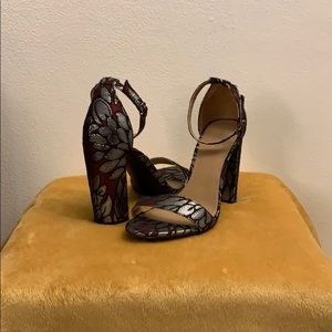 Merona Maroon w/Silver Open Toe Chunky Heel